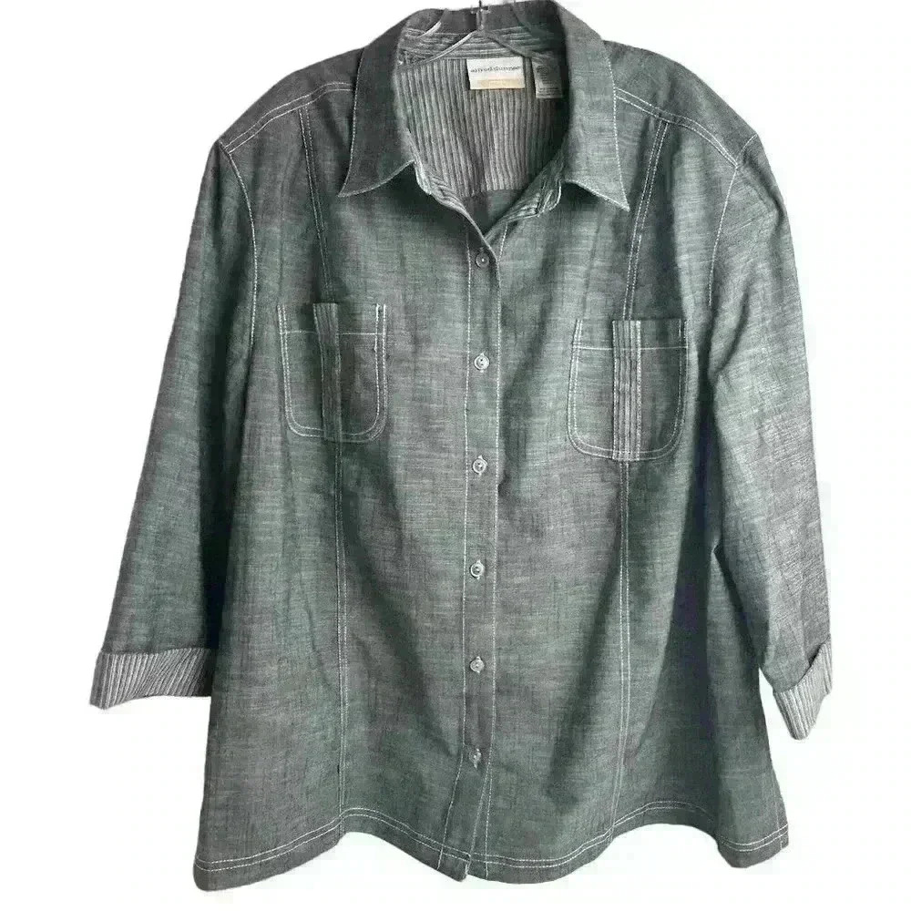 Alfred Dunner Women's Plus Size 24W Gray Jacket w/ Pockets & Roll-Up Sleeves